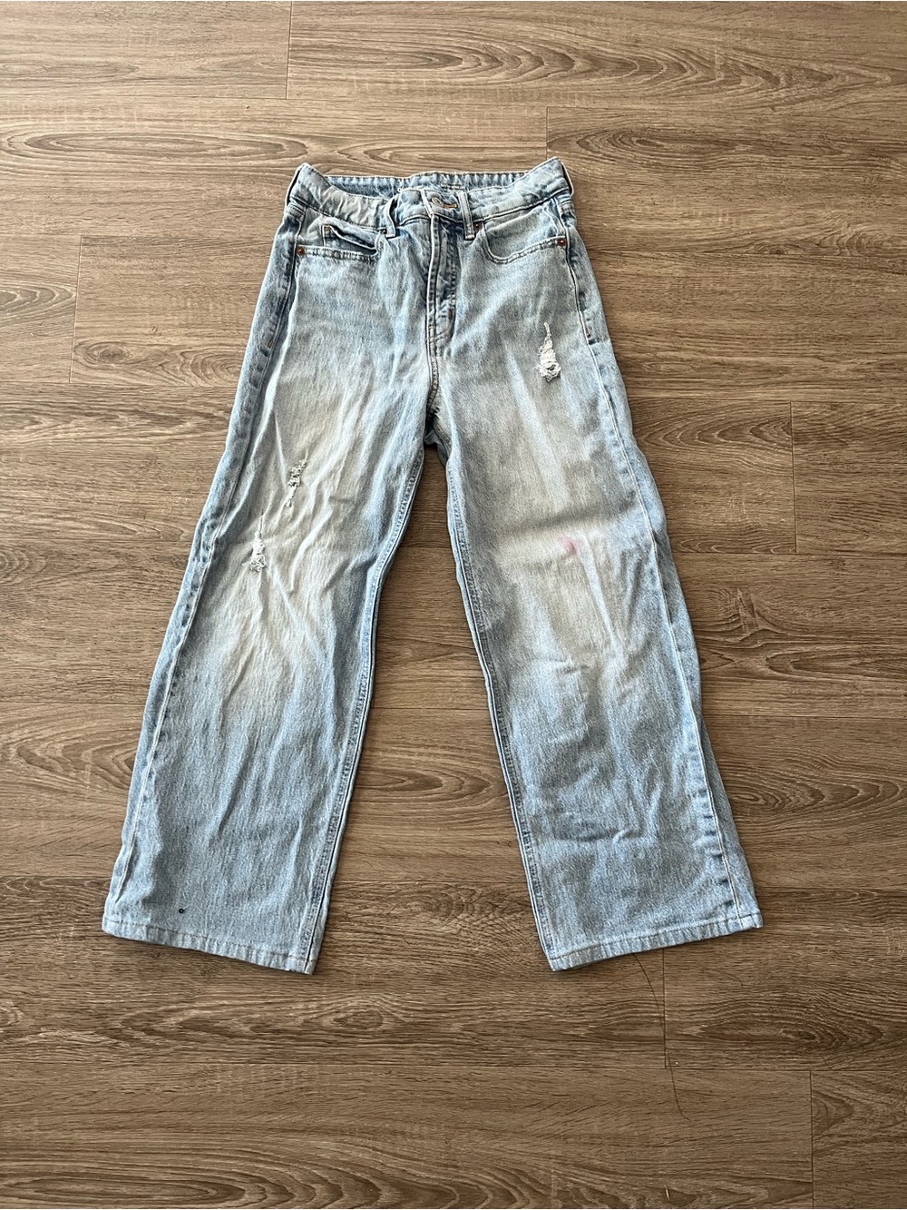 Old Navy Sky Hi Jeans Women’s 0 Light Wash Extra High Rise Distressed Wide Leg